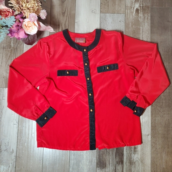 Worthington Petite Size 6 Red and Black Lightweight Button Up Blouse EUC - Picture 7 of 16